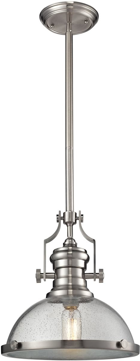13W Chadwick 1 Light Pendant Light Fixture in Satin Nickel with Seeded Glass Shade - Perfect for Kitchen Island, Dining Room or Entryway Lighting
