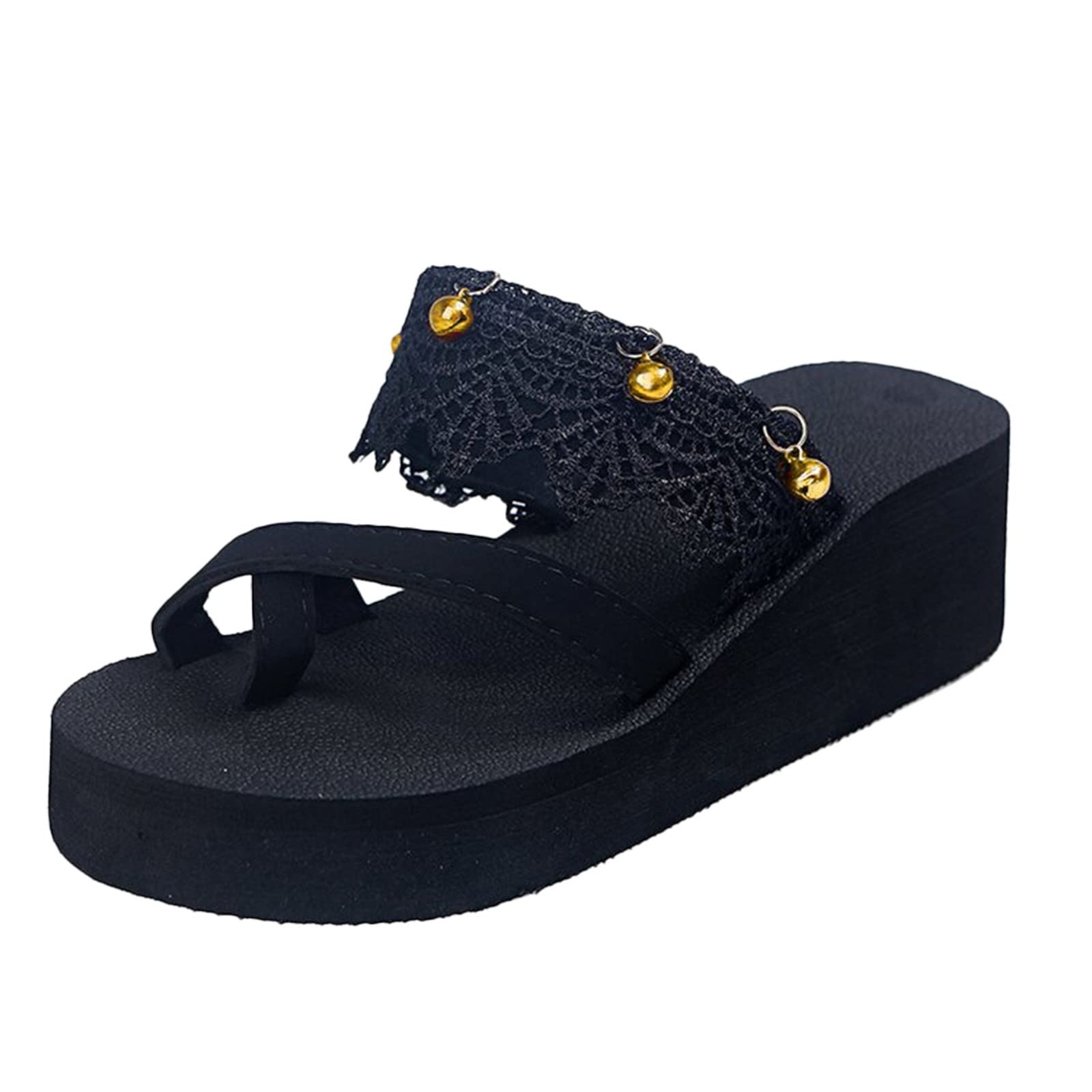 Stylish Women's Wedge Sandals with Arch Support - Black & Gray Dressy Platform Sandals for Ladies | Comfortable & Fashionable for Summer Outfits, Beach Vacations & Casual Wear (Gold, Size 7.5)