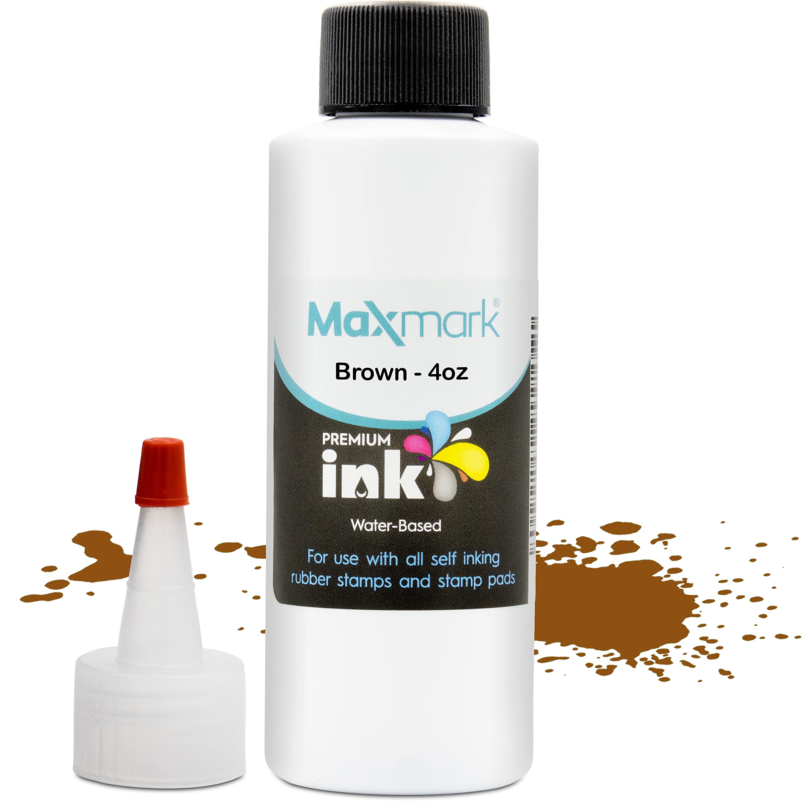 MaxMark Brown Ink for Self Inking Stamps - 4oz | Office & Craft Use