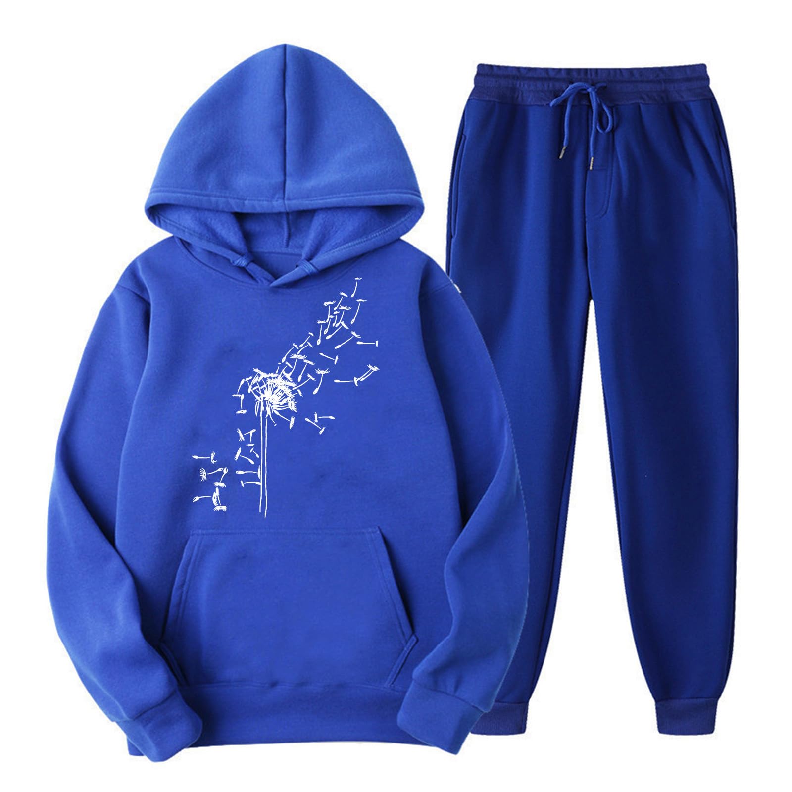 Women's 2-Piece Sweatsuit Set - Long Sleeve Hoodie & Elastic Waist Joggers with Dandelion Print | Comfortable Lounge Wear for Running, Yoga, and Casual Outfits