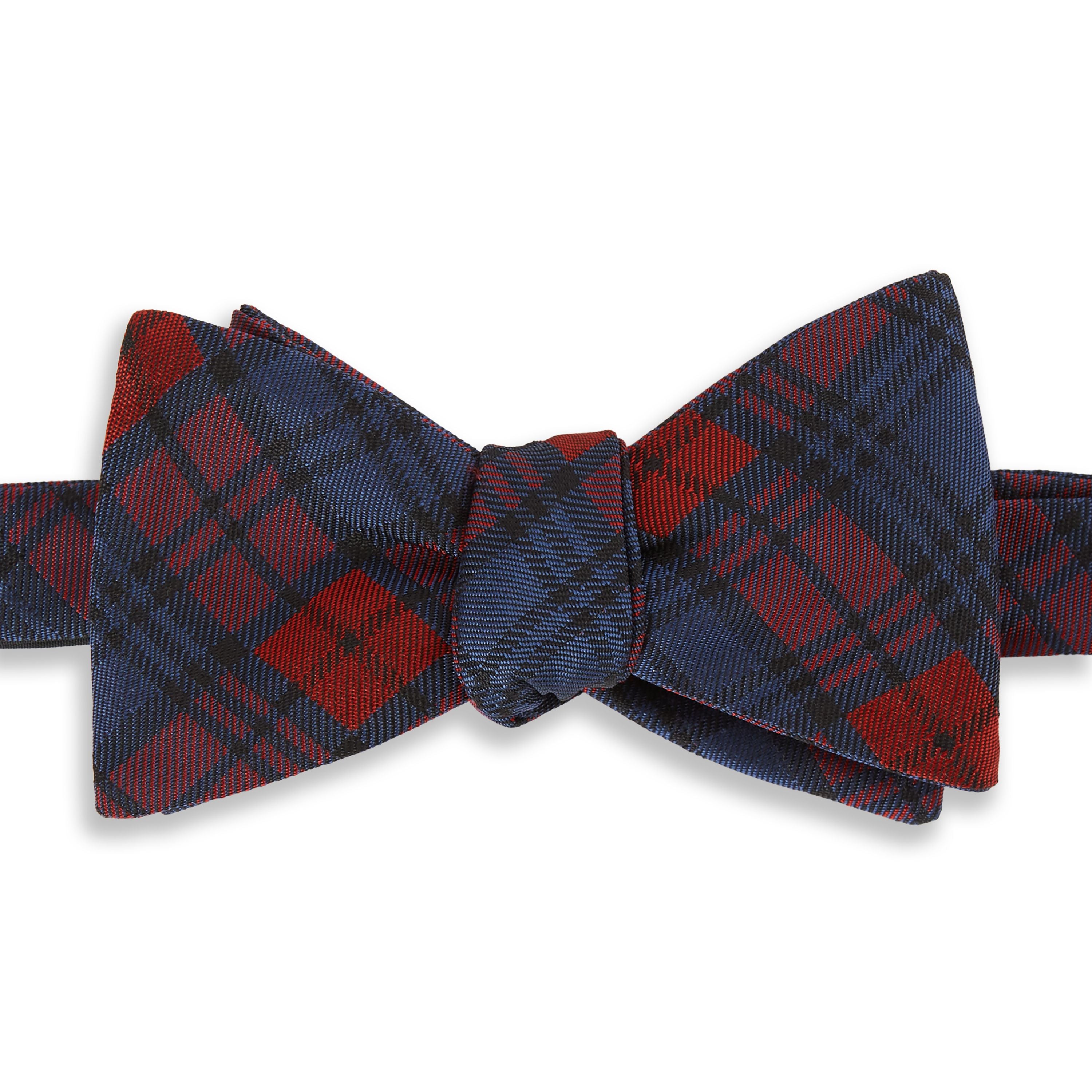 Navy and Red Multi Check Woven Silk Bow Tie for Men - Elegant Formal Necktie for Weddings, Parties & Business Events