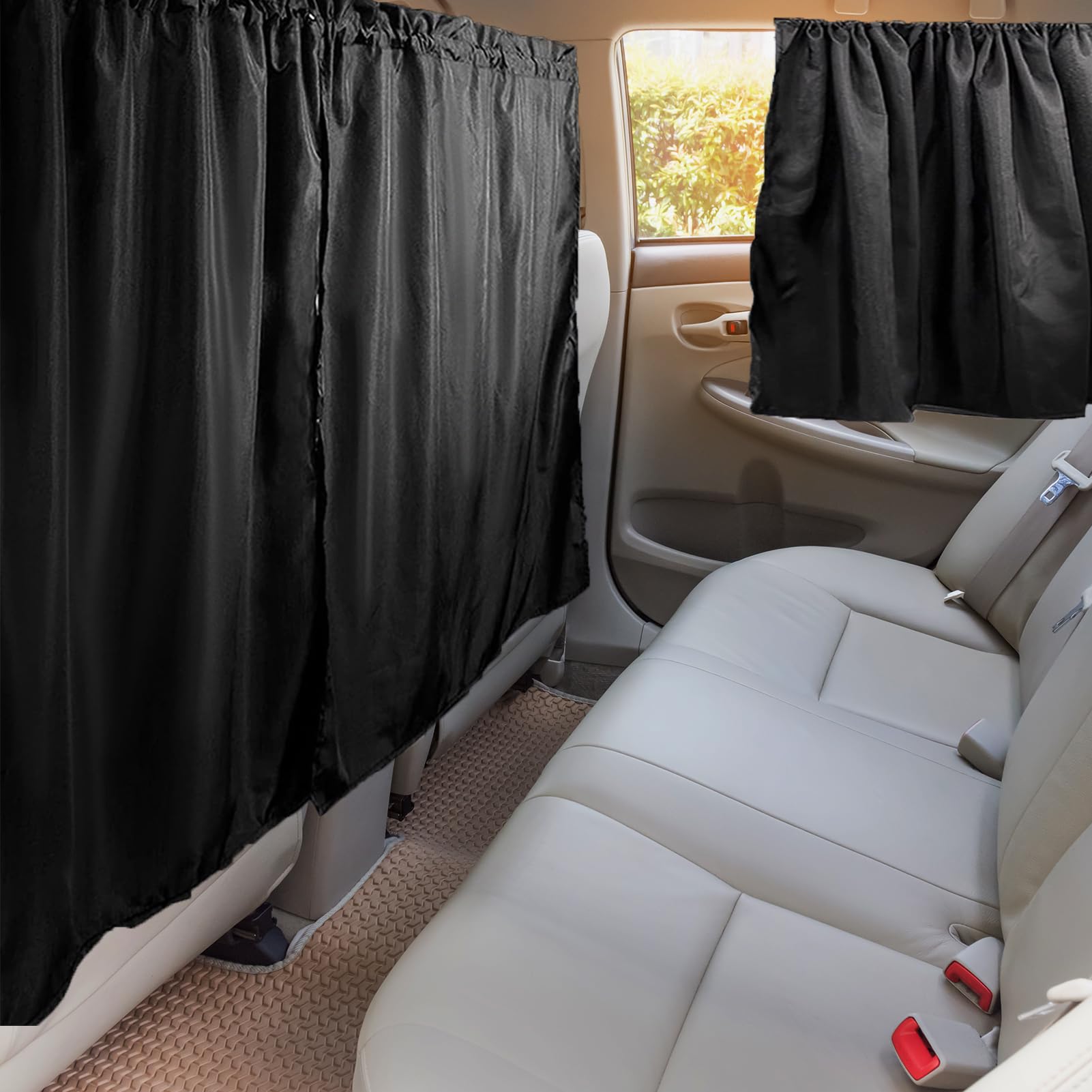 6 Pcs Double Layer Thickened Car Window Shades - 98% UV & Light Blocking Curtain Set for Sedan/SUV, Includes 4 Side Window Covers + 1 Divider Curtain - Perfect for Camping, Road Trips & Privacy Protection