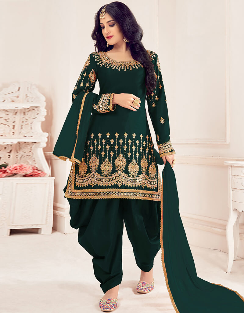 Elegant Green Fox Georgette Patiyala Salwar Suit for Women - Perfect for Weddings, Parties & Festive Occasions
