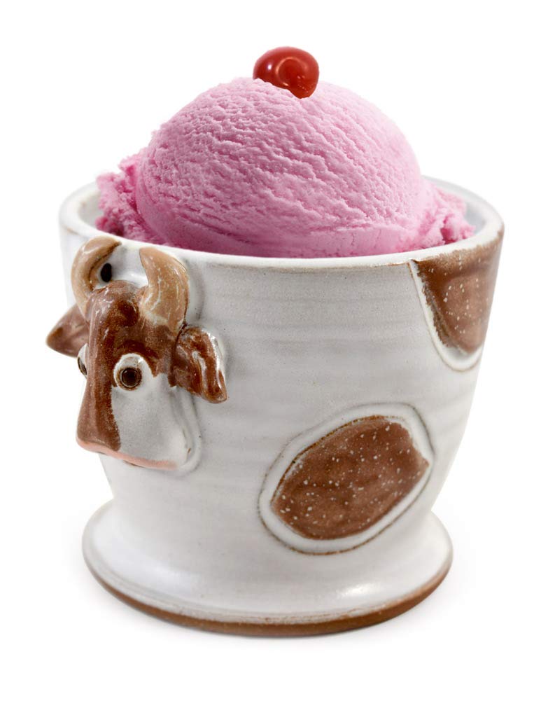Mootilda 14 oz American Handmade Stoneware Ice Cream Bowl - Brown Cow, Perfect for Desserts, Snacks, and Family Gatherings