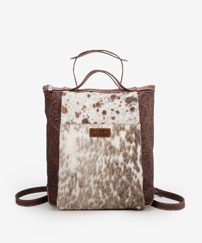 Wrangler Genuine Hair-On Cowhide Convertible Backpack for Men & Women - Durable Leather Travel Bag for Work, Hiking & Outdoor Adventures