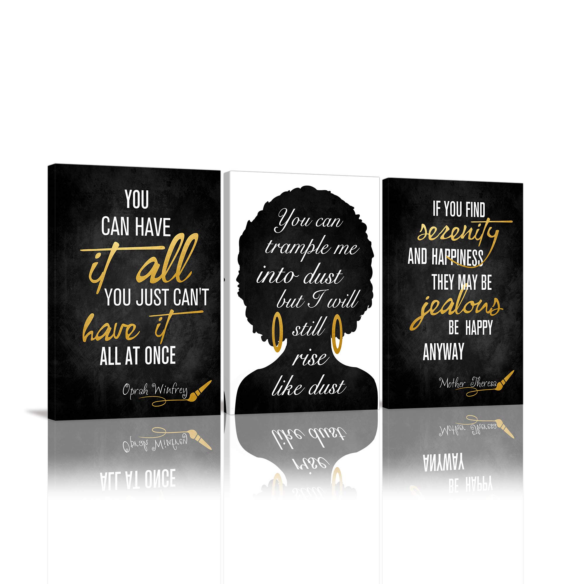 African American Wall Art - Black & Gold Canvas Print, Inspirational Black Women Poster with Famous Quote, Modern Framed Home & Office Decor - Perfect for Living Room, Bedroom, or Workspace