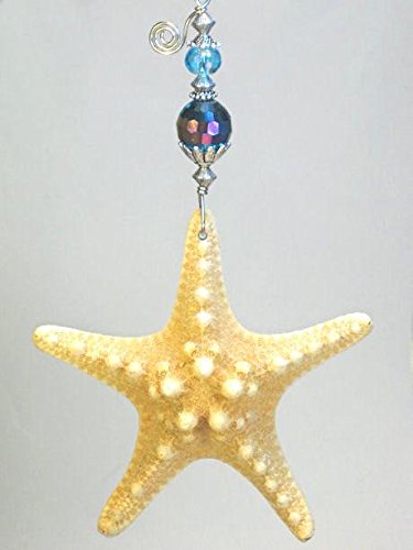 Natural Large Starfish and Turquoise Blue Glass Ceiling Fan Pull Chain - Coastal Decor for Beach House, Nautical Bedroom, Bathroom, Porch & Outdoor Spaces