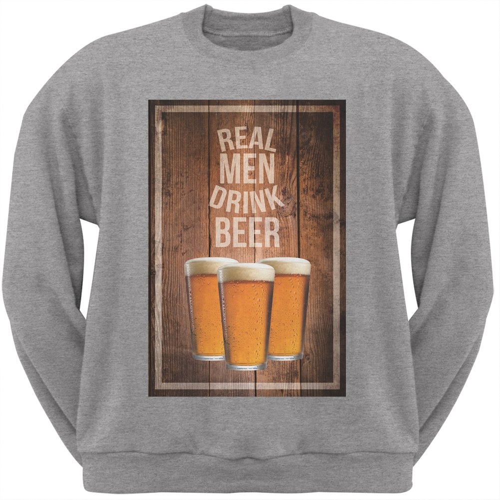 St. Patrick's Day Real Men Drink Beer Heather Grey Sweatshirt for Men - Comfortable Pullover Hoodie for Pub Crawls, Irish Festivals & Casual Wear