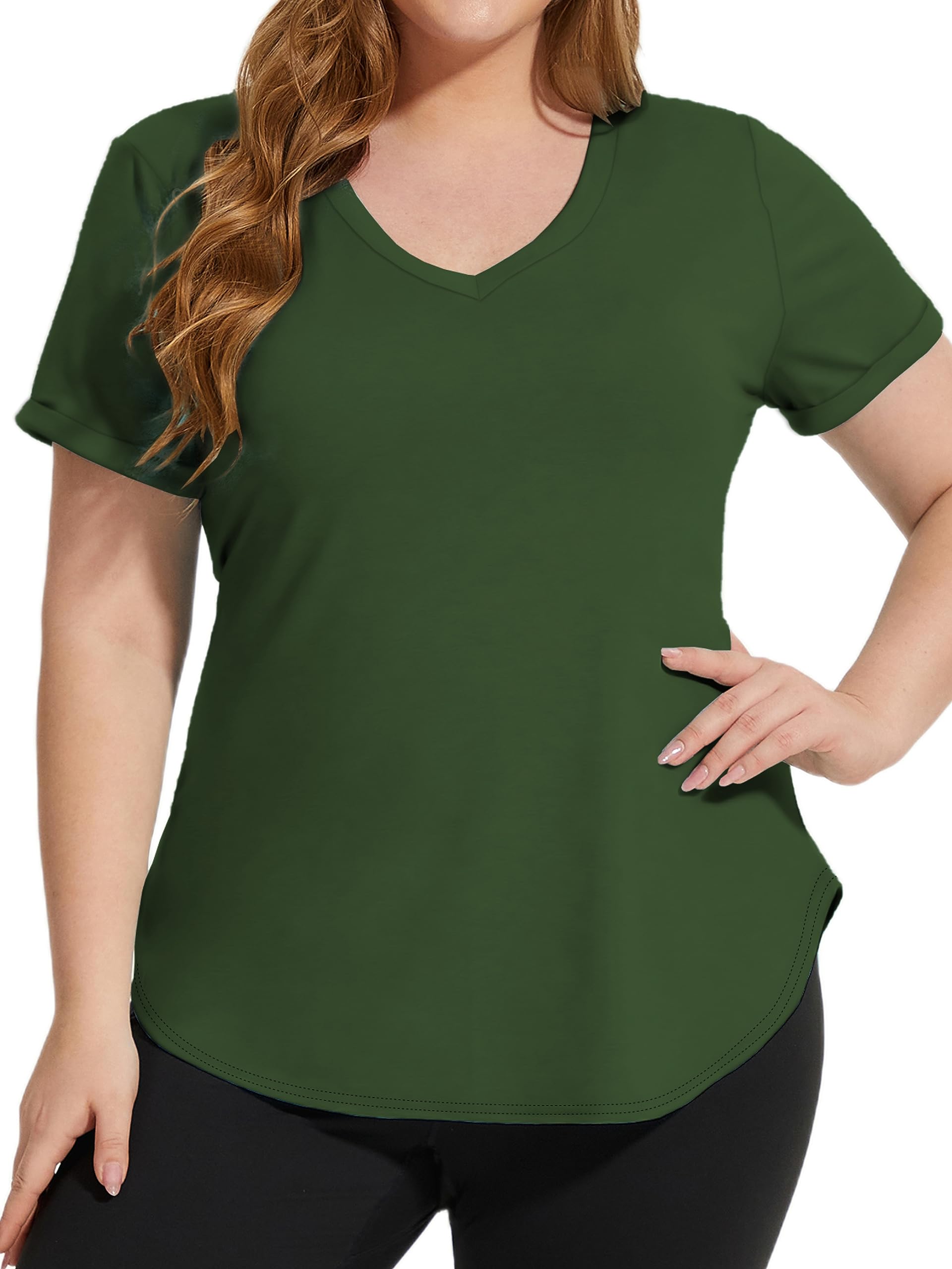FOREYOND Plus Size Workout Tops for Women - Loose Fit V-Neck Yoga T-Shirts - Breathable Summer Activewear for Gym, Running & Casual Wear