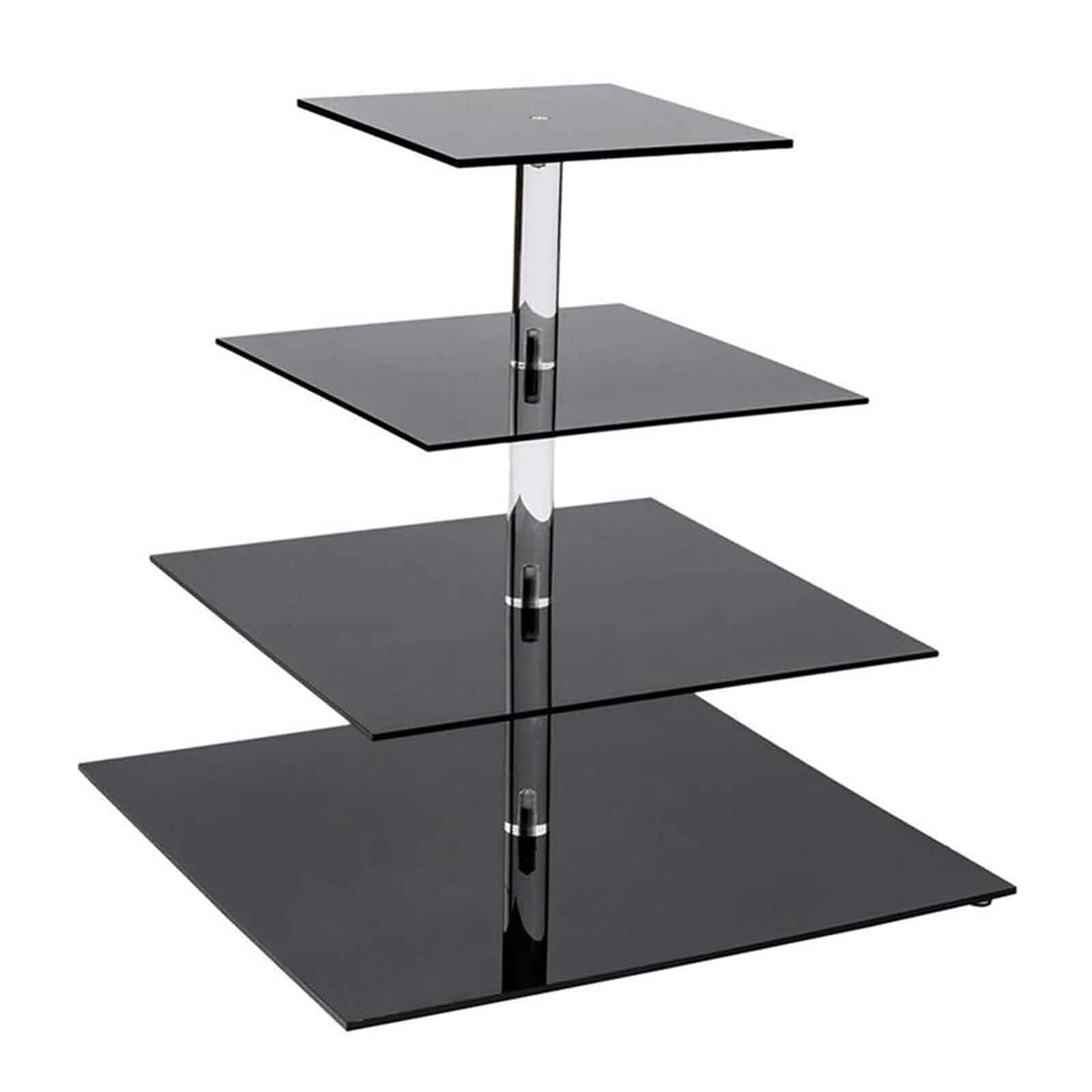 4-Tier Stackable Acrylic Cake Stand - Detachable Square Cupcake Holder for Wedding, Birthday Party & Dessert Display (Black) - Perfect for Home Baking, Buffet Serving & Event Decor