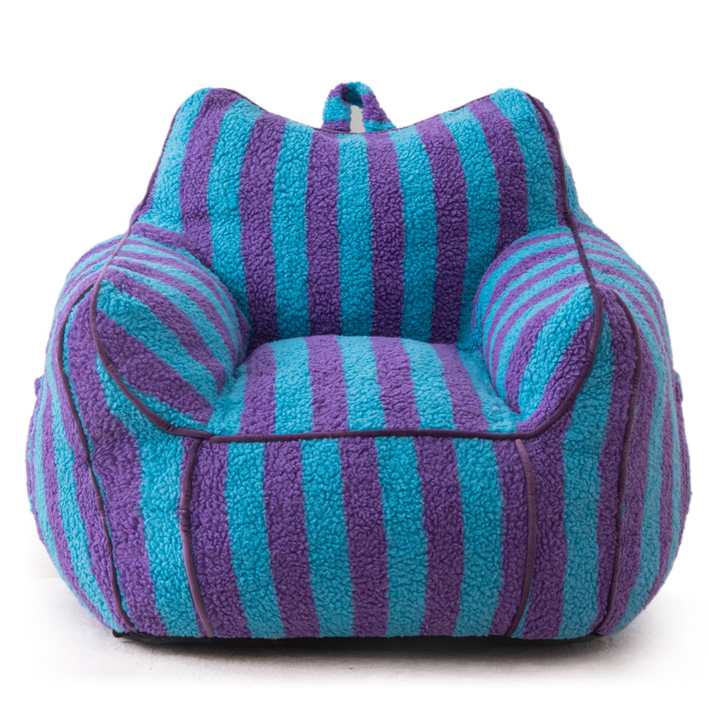 MAXYOYO Sherpa Kids Bean Bag Chair - Soft & Cozy Bean Bag Couch with Decorative Edges for Boys & Girls, Perfect for Bedroom, Playroom or Reading Nook (Stripe Blue)
