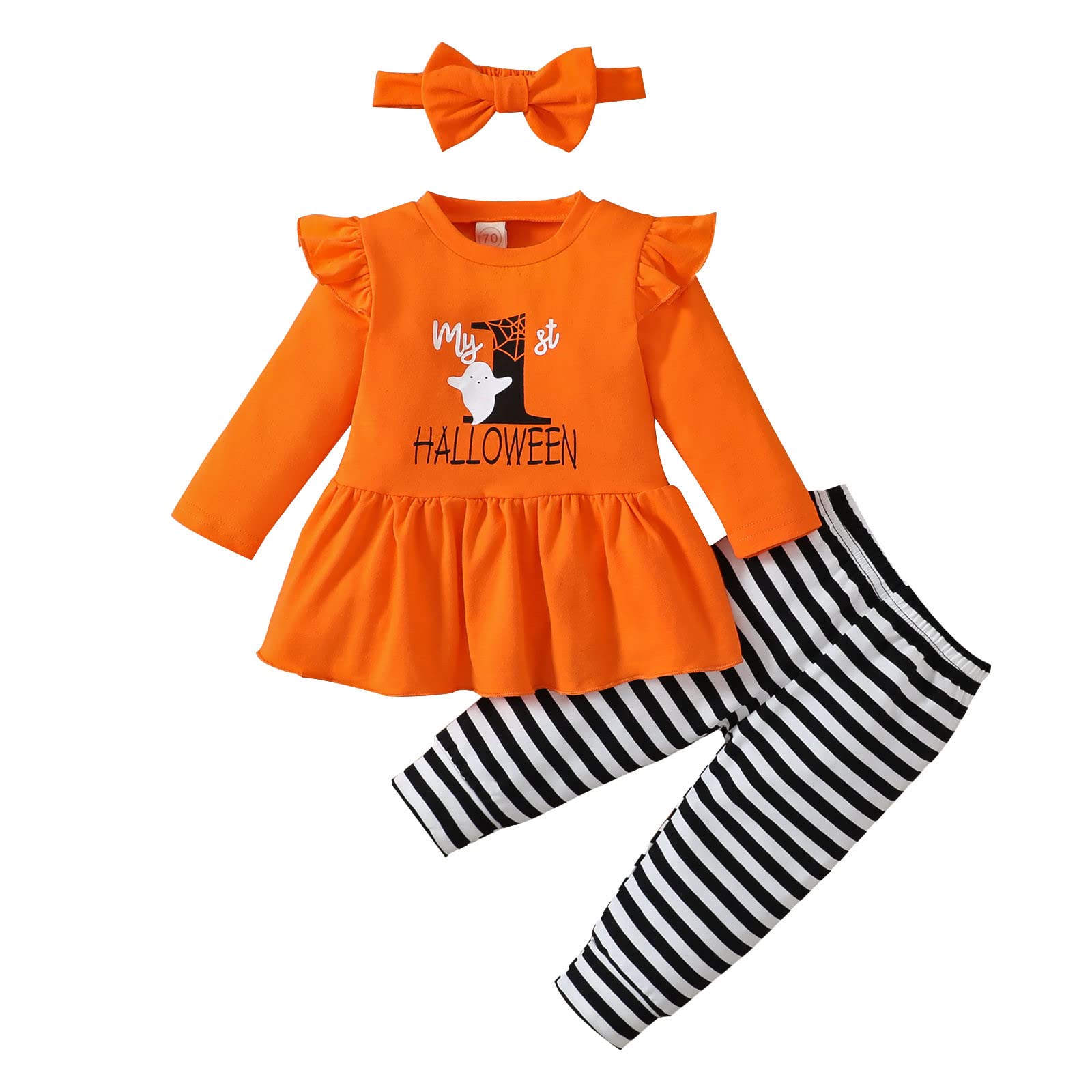 Adorable Baby Girls Halloween Costume - Cute Long Sleeve Cartoon Print T-Shirt with Ruffles | Perfect for Toddler Dress Up, Halloween Parties & Photo Shoots