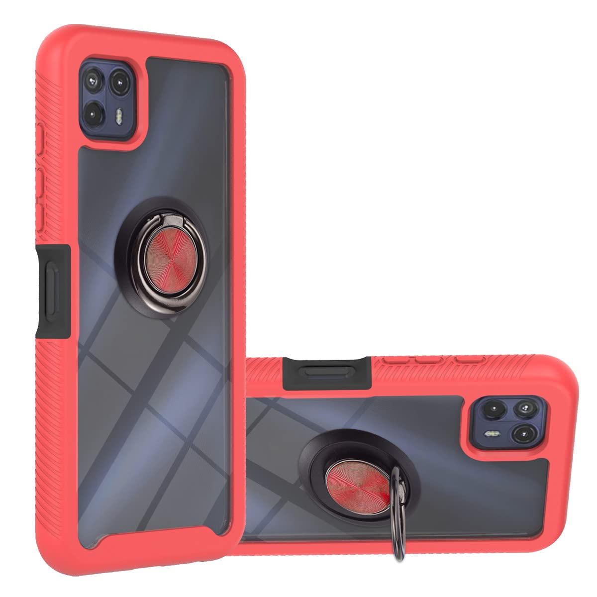 Premium Shockproof Moto G50 5G Case - Soft Silicone Bumper & Hard PC Back Cover 2-in-1 Protective Phone Case with Ring Holder & Kickstand for Motorola Moto G50 5G (6.5 Inch) - Scratch Resistant & Drop Protection - Perfect for Work, Travel & Outdoor Activities [Red]