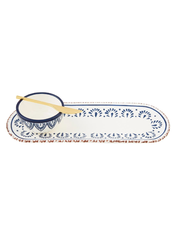 Elegant Blue Floral Chip and Dip Serving Set - Perfect for Parties, Entertaining & Home Decor