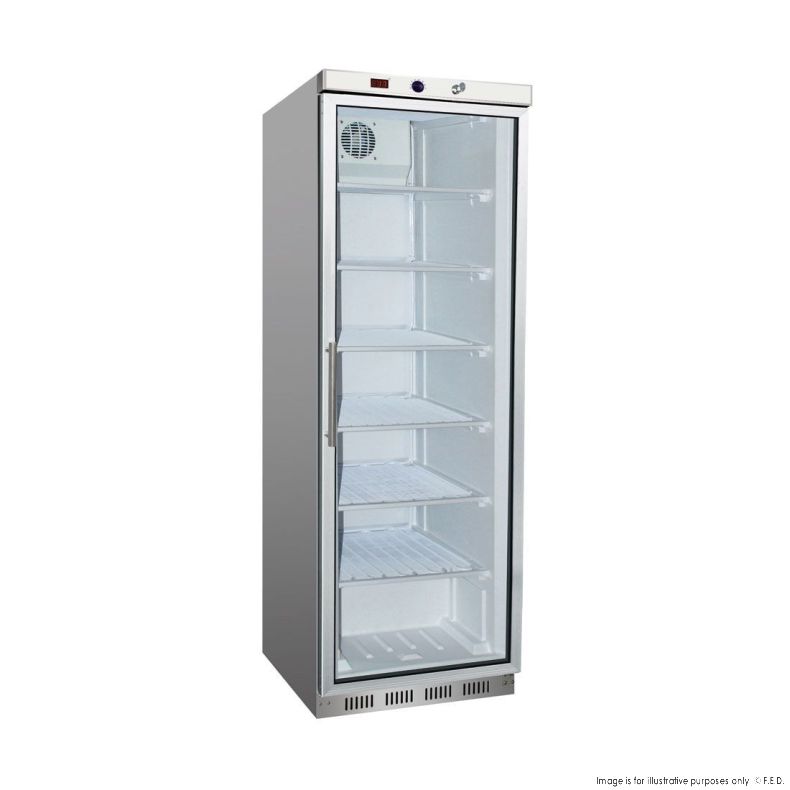 Thermaster HF400G Stainless Steel Glass Door Display Freezer - Commercial Grade for Restaurants, Cafes & Retail Stores - Perfect for Showcasing Ice Cream, Beverages & Frozen Foods