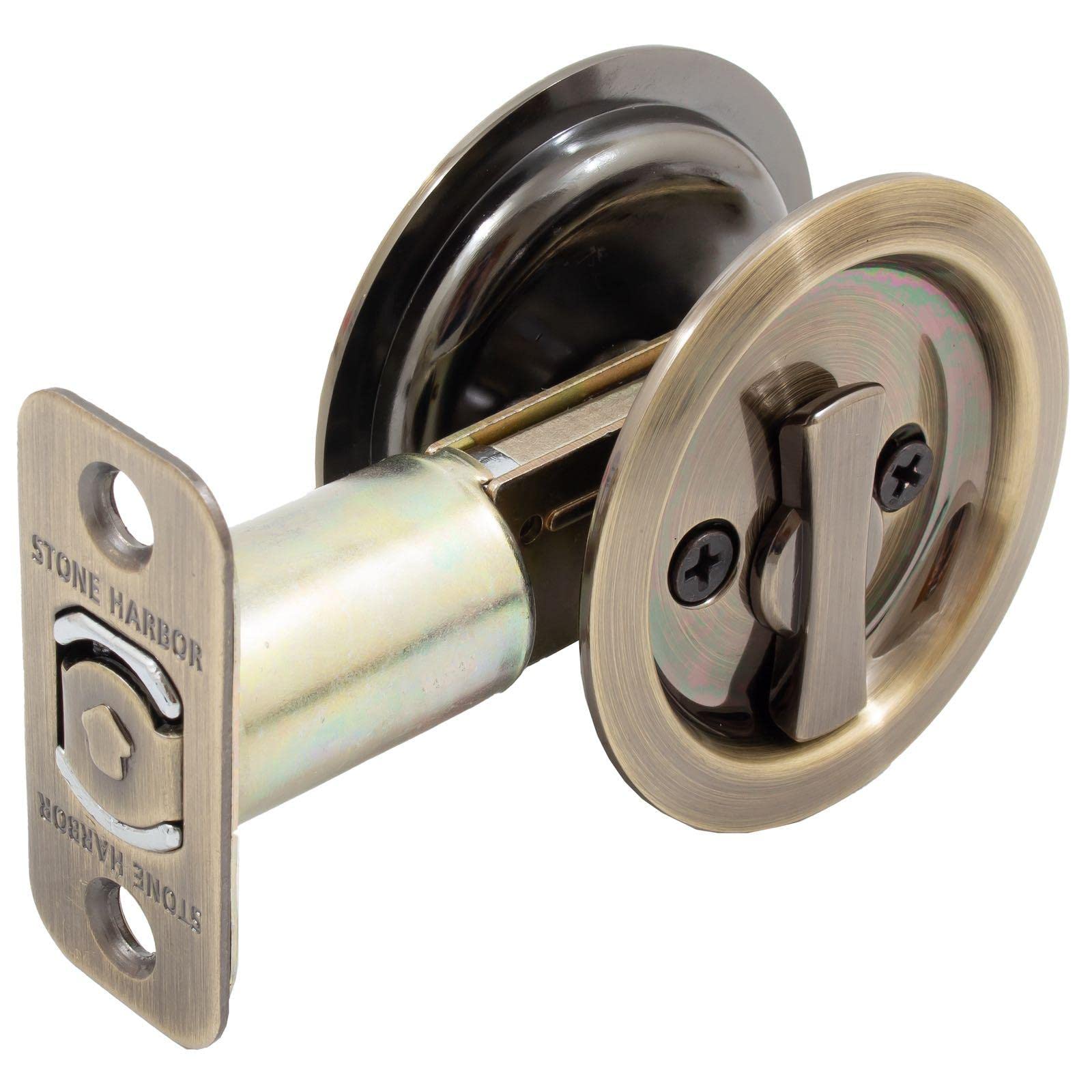 Square Pocket Door Lock with Passage Latch - Antique Nickel Finish for Hall & Closet Doors | Durable Hardware by Stone Harbor | Perfect for Bedrooms, Bathrooms & Interior Spaces