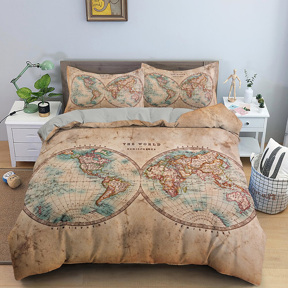 World Map Bedding Set - Premium Comfort Travel-Themed Duvet Cover & Pillowcases for Adventure Lovers | Perfect for Travel Enthusiasts, Kids Rooms & Wanderlust Decor