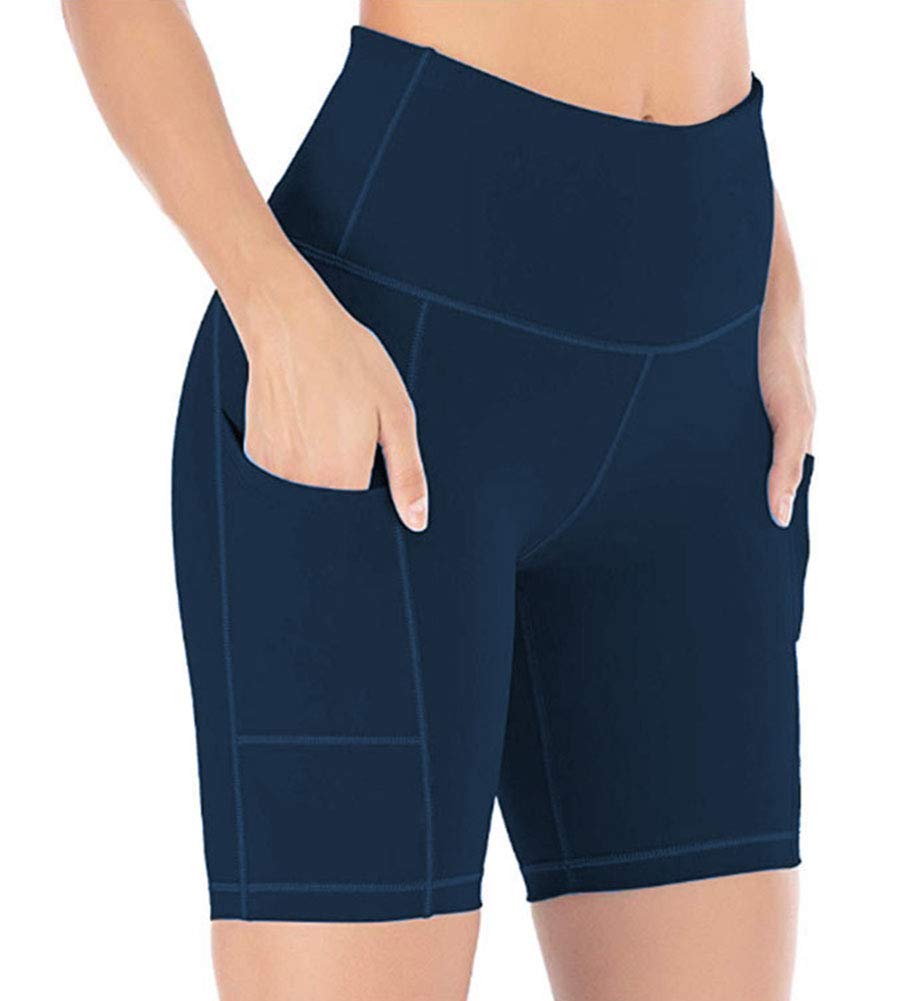 YAKER Women's High-Waist Yoga Shorts with Side Pockets - Breathable Workout Shorts for Running, Gym & Lounge Wear - Perfect for Yoga, Pilates, HIIT & Casual Outfits