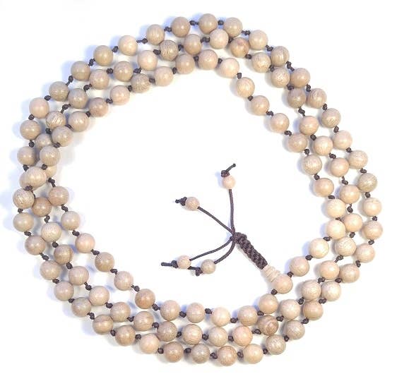 8mm Knotted Camphor Wood 108 Bead Mala - Buddhist Meditation Prayer Beads for Yoga, Mindfulness & Spiritual Practice