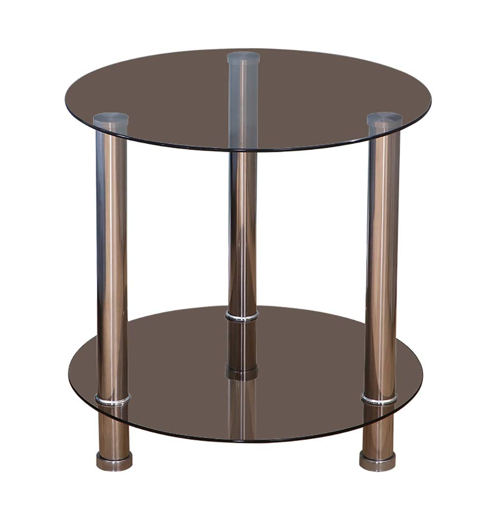 ZWJLIZI Modern Sofa Side Table - Tempered Glass Small Coffee Table with Stainless Steel Bracket, Round Double-Layer Minimalist End Table for Living Room, Bedroom & Office Use