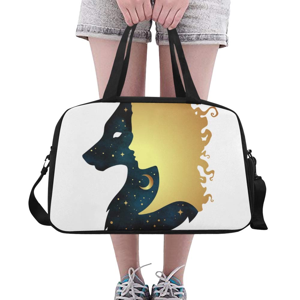 HHL Sports Gym Bag for Women - Durable Silhouette Wolf & Crescent Moon Design, Large Capacity Duffle Bag for Workout, Fitness, Travel & Overnight Trips - Perfect for Gym, Sports & Outdoor Activities