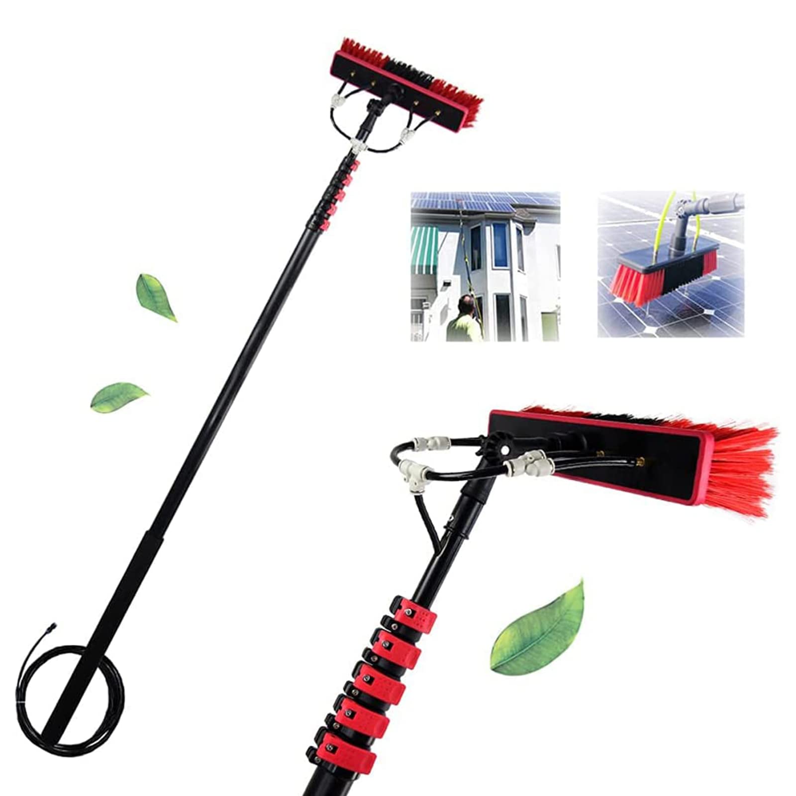 YQJY Extendable Solar Panel Cleaner with 30/50cm Brush Head - Telescopic Window Washer for Trucks, Conservatory Roof & Glass Walls (Ideal for 5-12 Month Maintenance) - Perfect for Home Solar Systems, RV Windows & Hard-to-Reach Surfaces