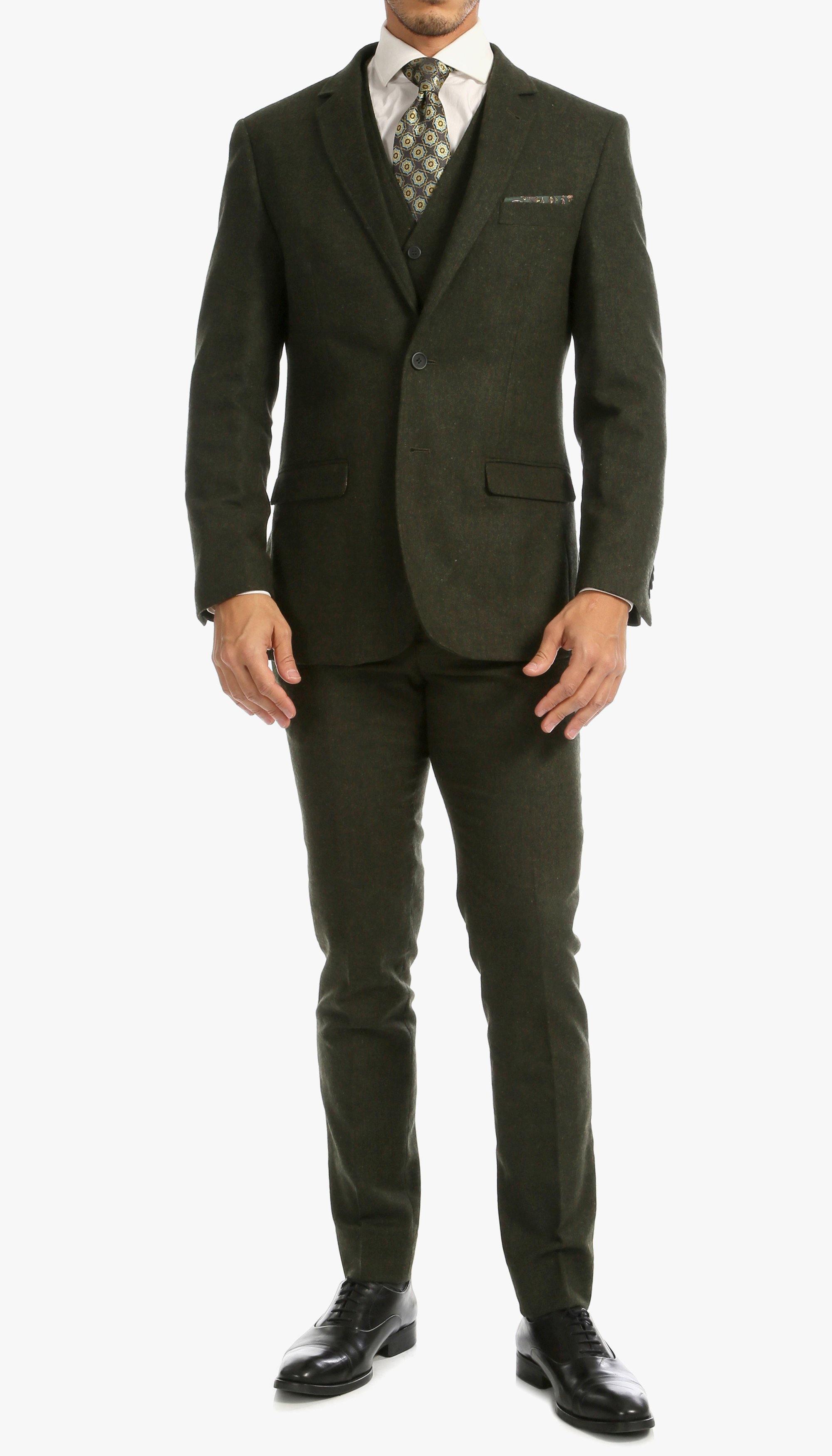 Green Tweed Men's Slim Fit 3-Piece Suit | Formal Business Attire & Wedding Outfit | Perfect for Office, Interviews & Special Occasions