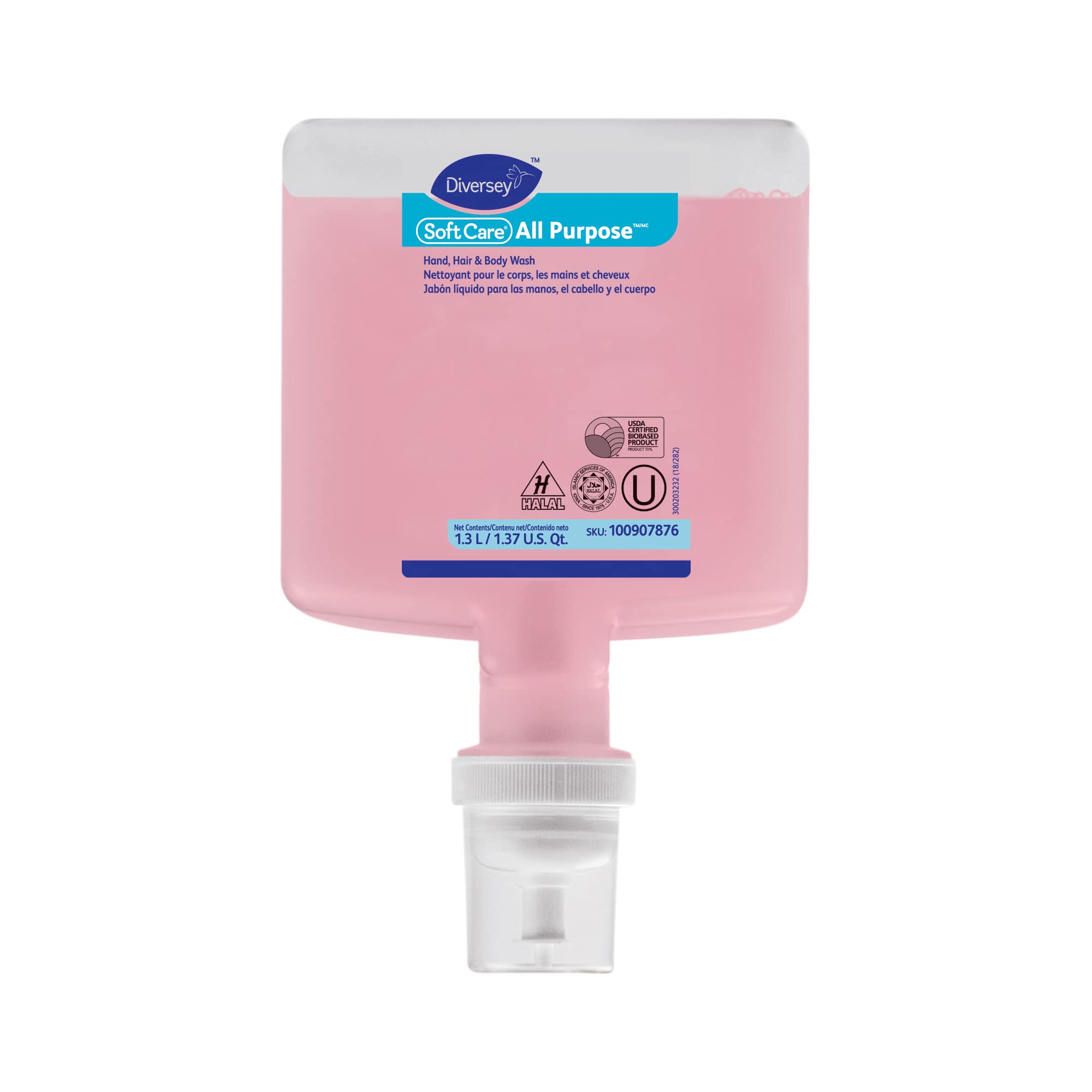 Diversey Soft Care All Purpose Hand, Hair & Body Wash - Lemon Tea Splash Scent - 1.3L Cartridge (6-Pack) | Ideal for Hotels, Spas & Commercial Use