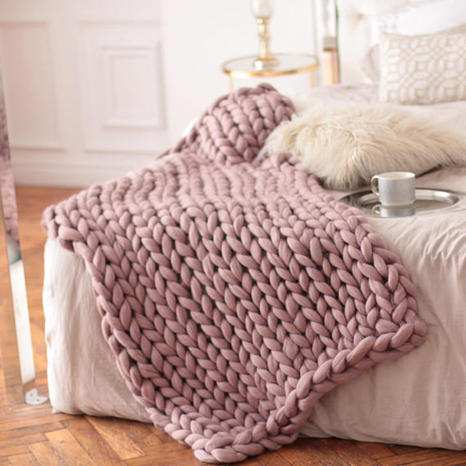 XYXH Chunky Knitted Blanket - Ultra Soft Chenille Weighted Throw for Bed, Sofa & Chair - 150x150cm Cozy Home Decor - Perfect for Living Room, Bedroom & Winter Snuggling