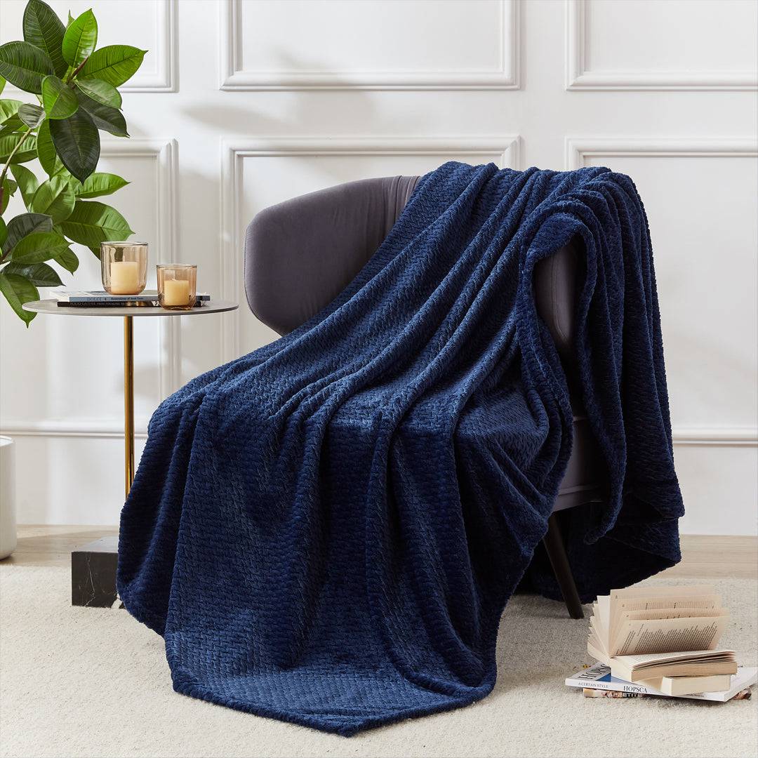 Premium Fleece Throw Blanket - Ultra Soft & Cozy, Innovative Weaving Technology (3 Sizes: Small/Medium/Large) - Perfect for Sofa, Bed, Couch & Winter Warmth - Blue