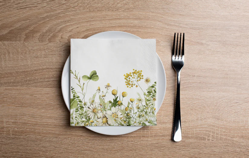 Eco-Friendly Disposable Paper Cocktail Napkins 16 Pack - Daisy Floral Design for Parties, Weddings & Home Decor | Premium Absorbent Drink Coasters for Beverages, Bar & Restaurant Use