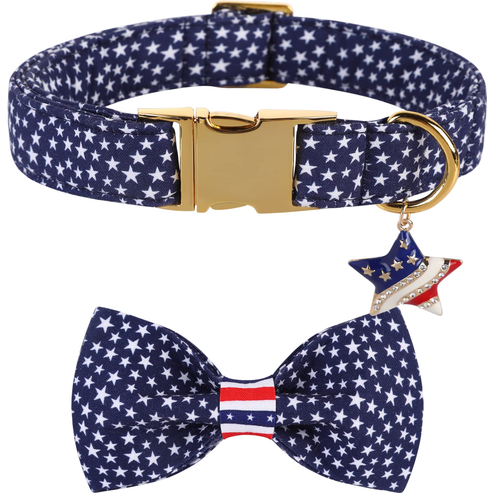DOGWONG Patriotic American Flag Dog Collar with Bowtie - Comfortable & Durable 4th of July, Memorial Day Dog Accessory for Small, Medium & Large Dogs - Perfect for Independence Day Celebrations & Patriotic Events