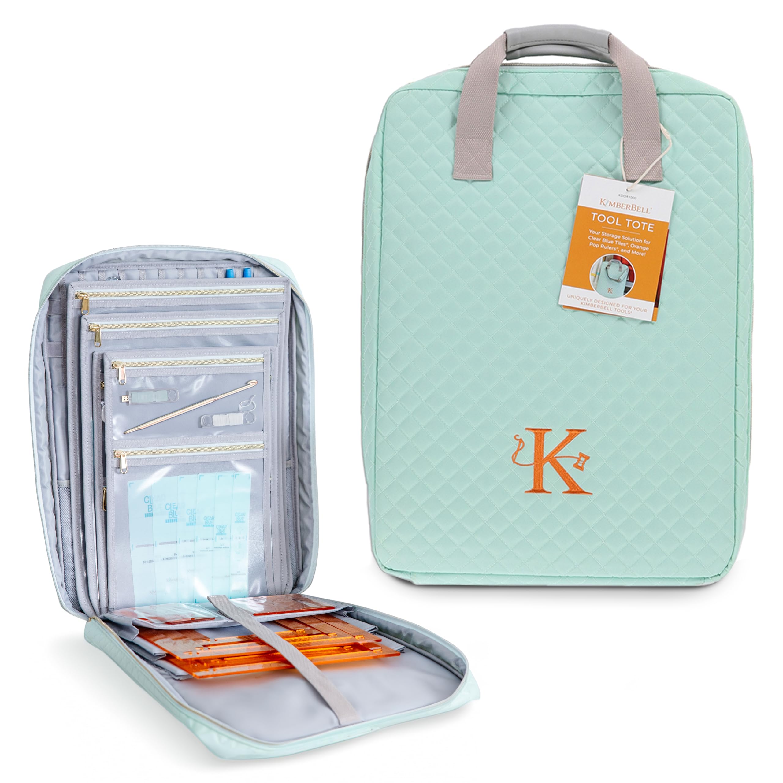 Kimberbell Tool Tote - Premium Embroidery Organizer Bag for Quilting & Sewing Supplies | Holds Clear Blue Tiles & Orange Pop Rulers | Stylish Craft Travel Bag for Embroidery Enthusiasts | Perfect for On-the-Go Crafting & Sewing Projects