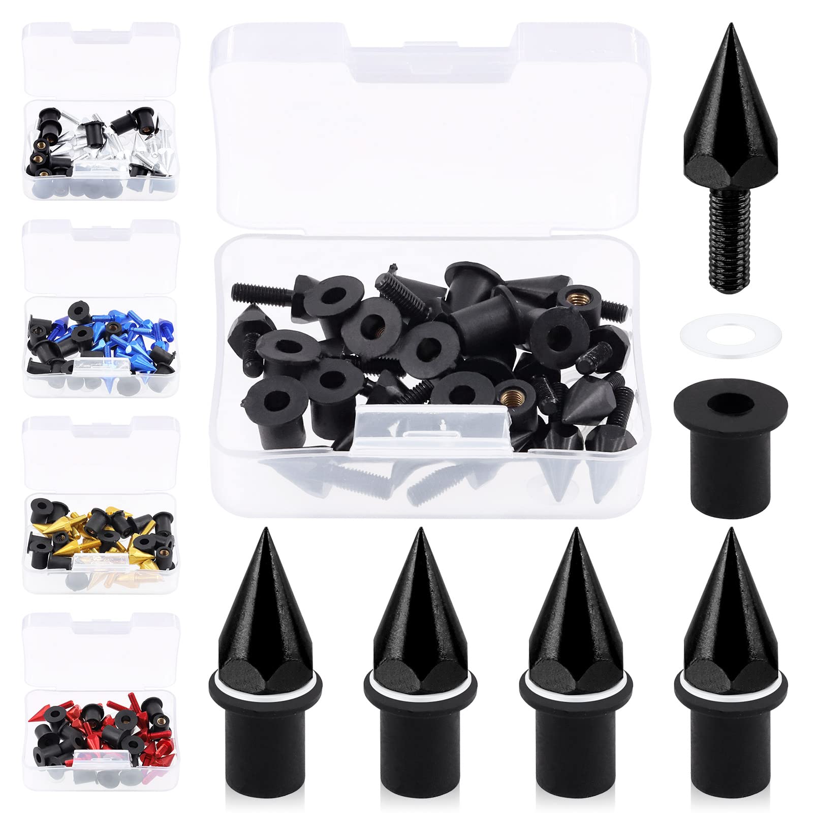 Swpeet 15Pcs Motorcycle Windscreen Screws Kit - Black Aluminum Spike Bolts for Bike Mods & Customization