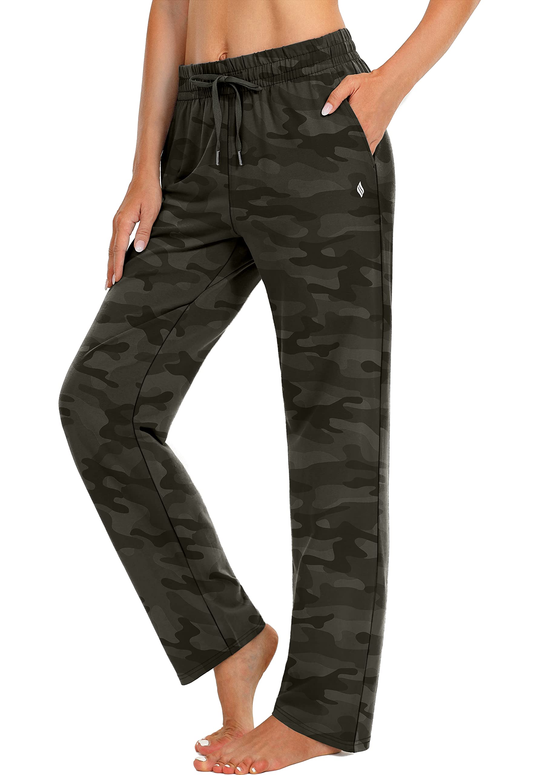 SANTINY Women's High Waisted Cotton Sweatpants - Soft Lounge Pants with Pockets for Yoga, Running, Travel & Home Comfort (Open Bottom Design)