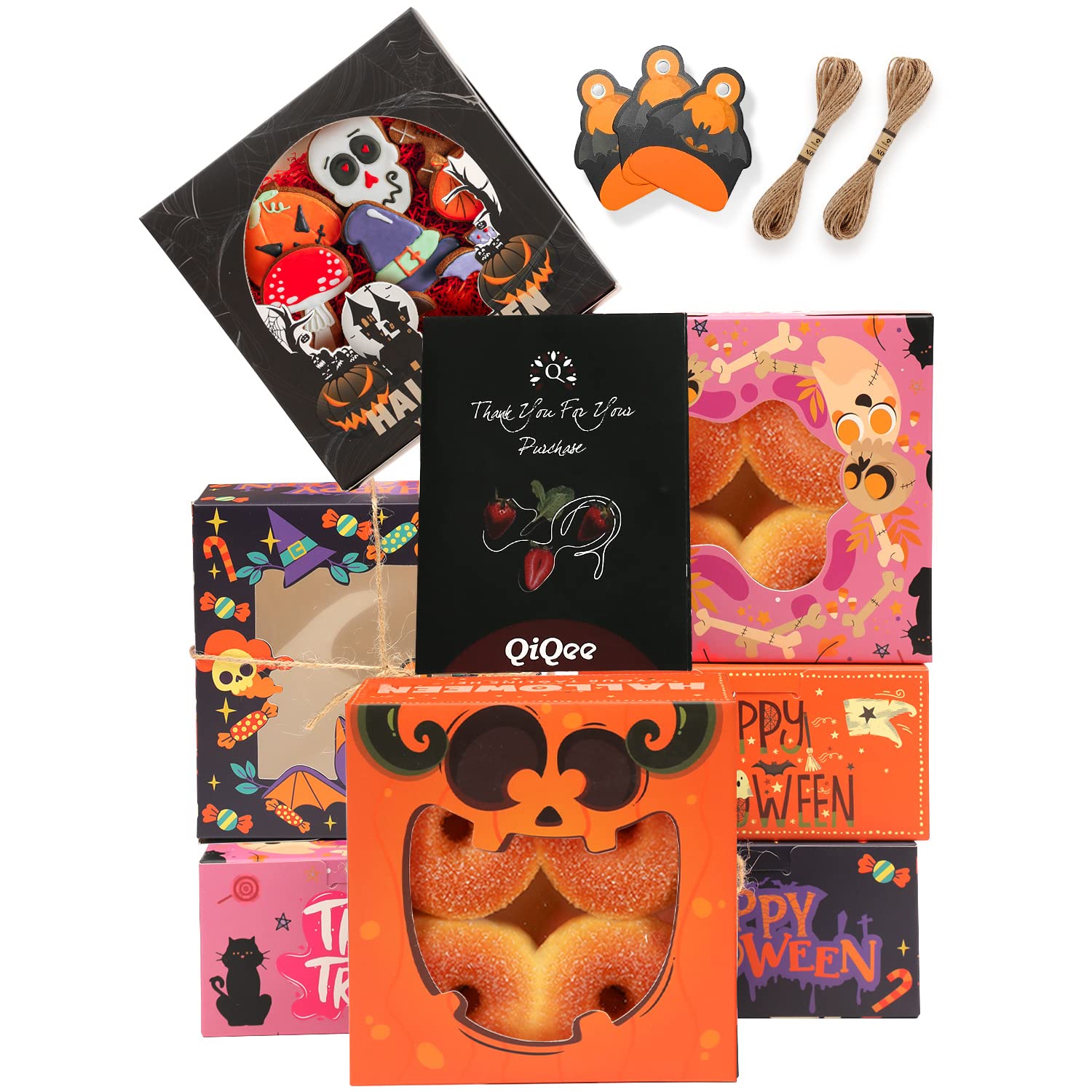 Halloween Cookie Boxes with Window - 60 Pack 6x6x3 Inch Pumpkin Bakery Boxes, Kraft Paper Gift Boxes for Halloween Treats & Party Favors - Perfect for Cookies, Cupcakes, and Halloween Party Decorations