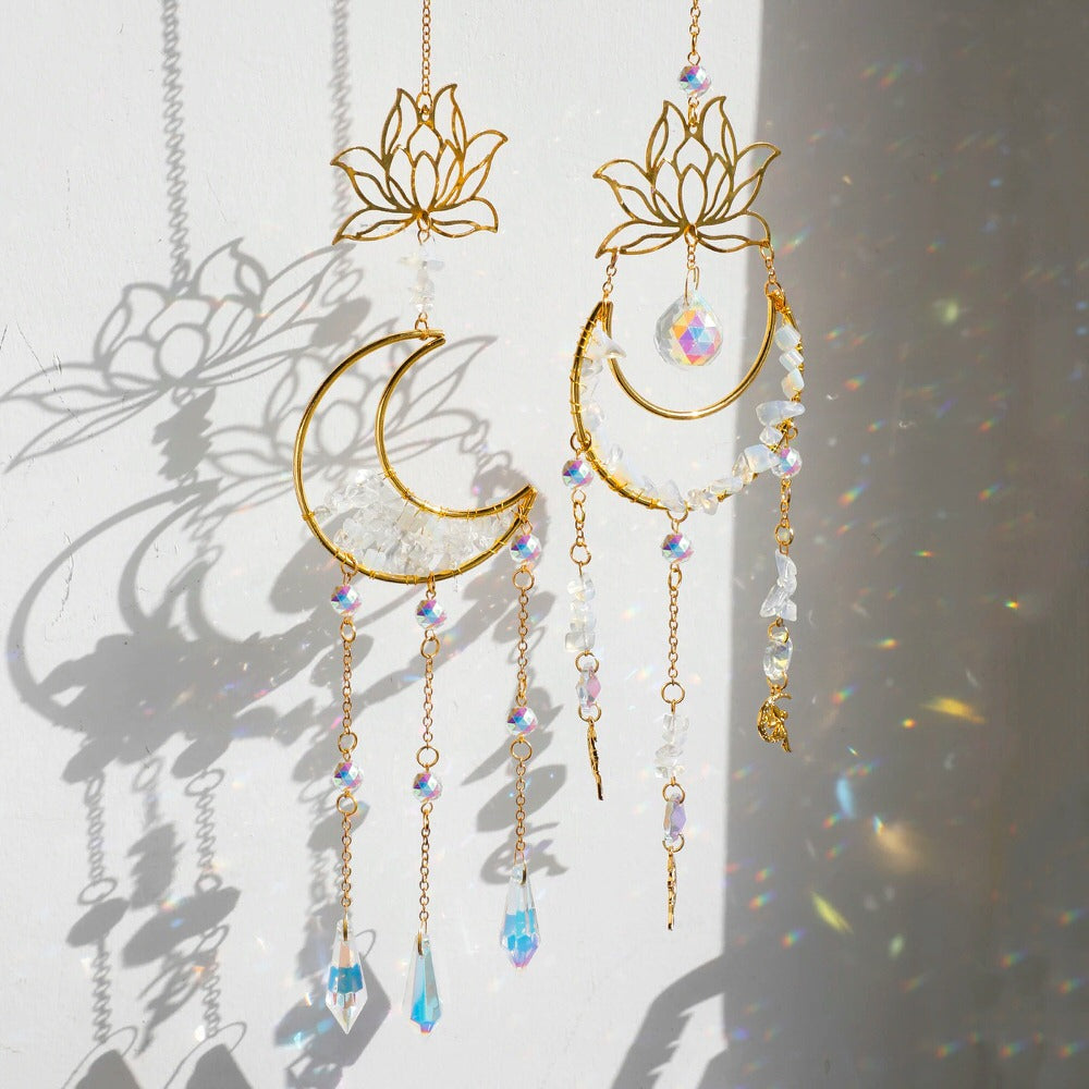 Lotus Moon Suncatcher - Handmade Glass Window Decor for Home, Office & Garden - Perfect for Meditation Spaces, Yoga Rooms & Spiritual Gifts