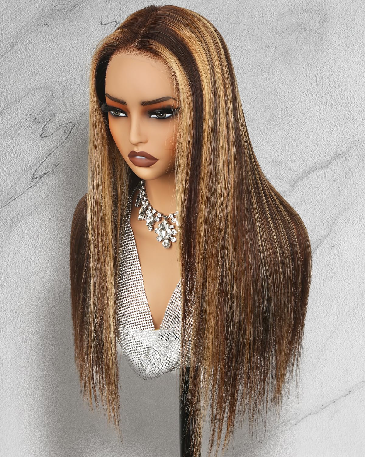 13x4 HD Lace Front Wig Human Hair 180% Density - 28 Inch Straight Honey Blonde 4/27 Ombre Pre-Plucked Lace Wig for Black Women | Natural Look for Daily Wear, Parties & Special Occasions