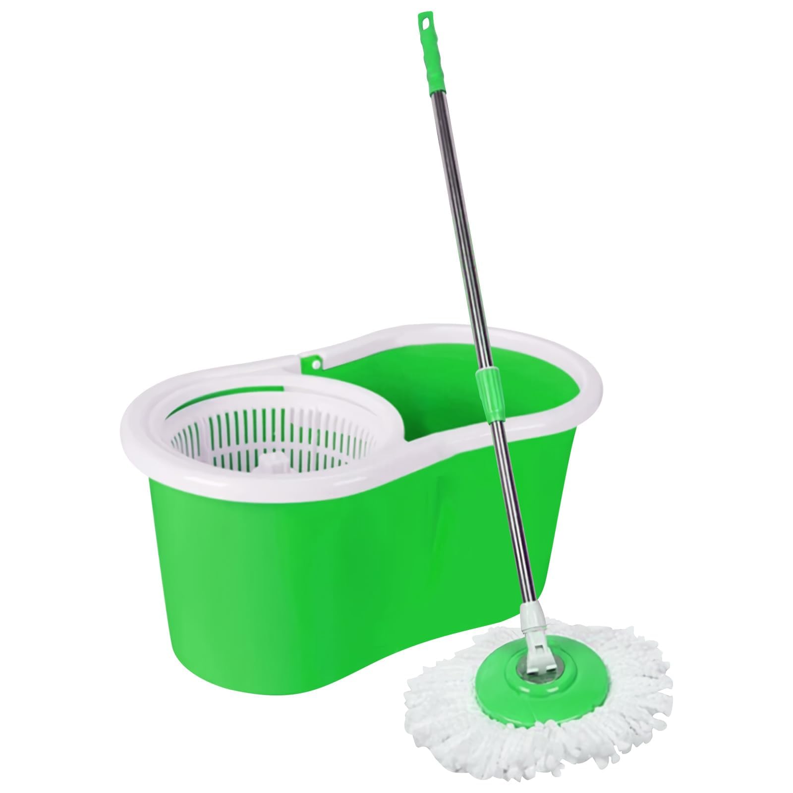 360° Spin Mop and Bucket Set with Wringer - Stainless Steel Adjustable Handle for Floor Cleaning - Perfect for Hardwood, Tile & Laminate Floors - Green
