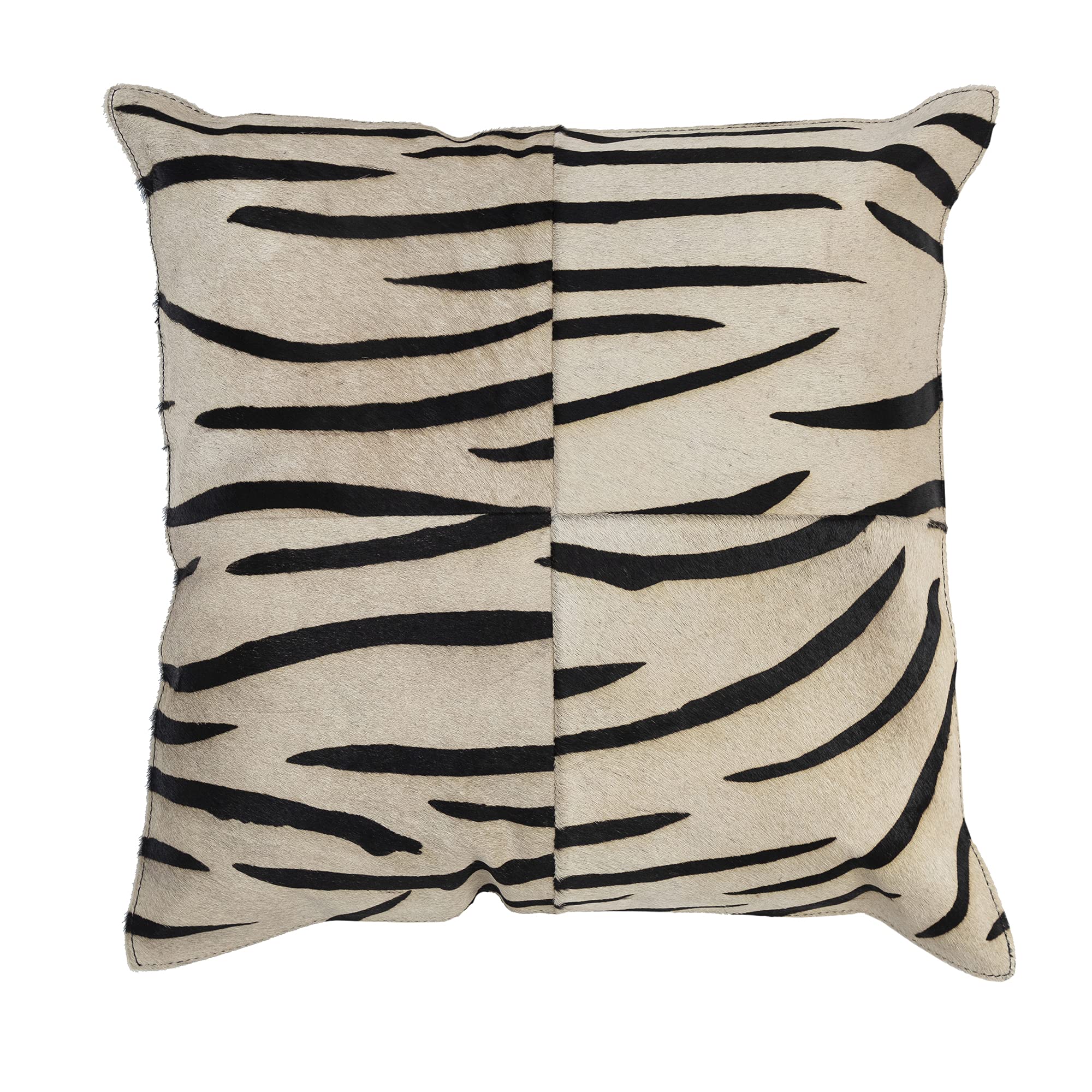 Divine Home Animal Print Natural Cowhide Indoor Pillow - Reversible White/Black Cowhide to Solid Black Microfiber - 18x18 Inch Square Decorative Throw Pillow for Sofa, Bed & Living Room