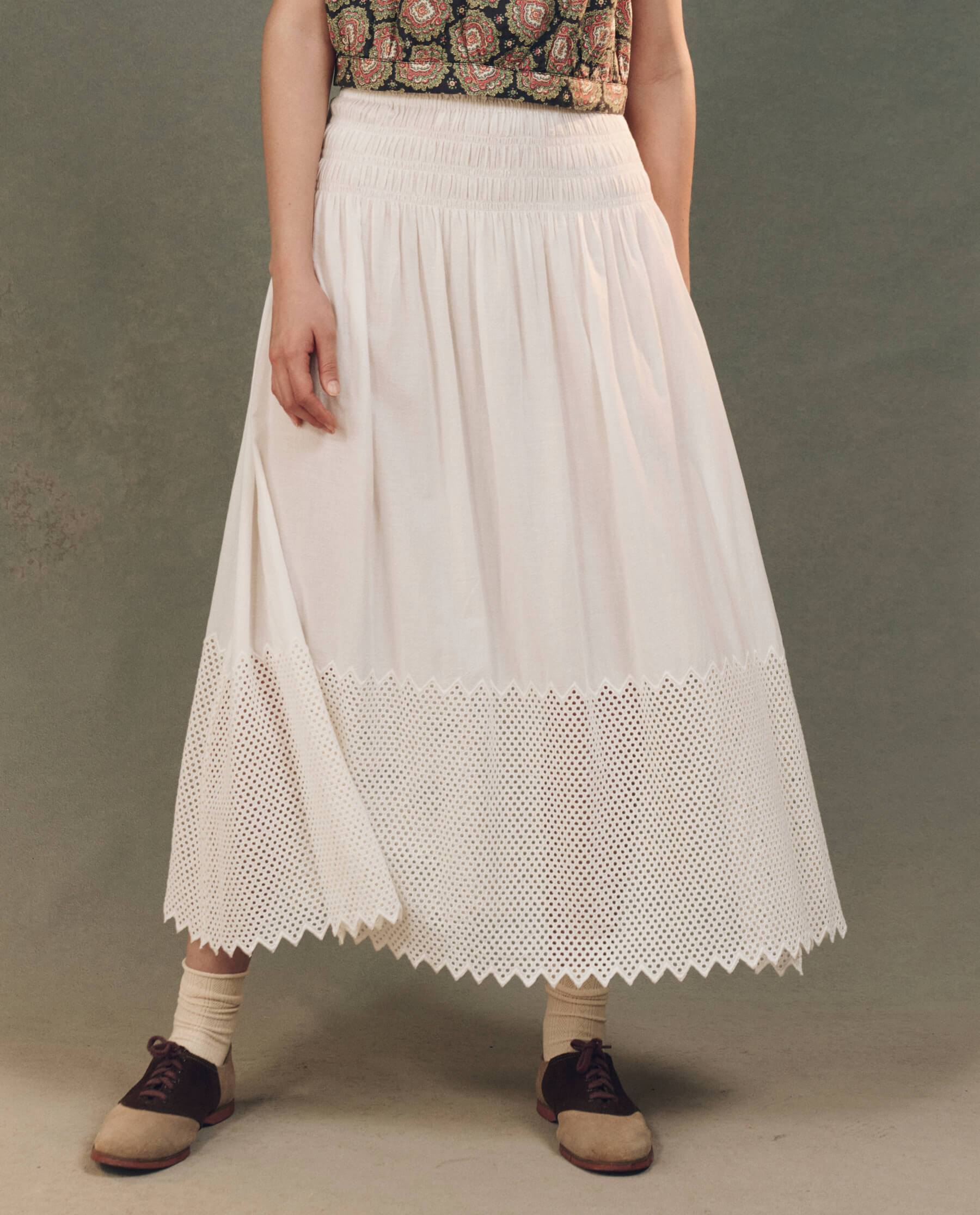 Elegant White Canary Skirt with Honeycomb Eyelet Design - Perfect for Summer Outings, Beach Vacations & Boho Fashion