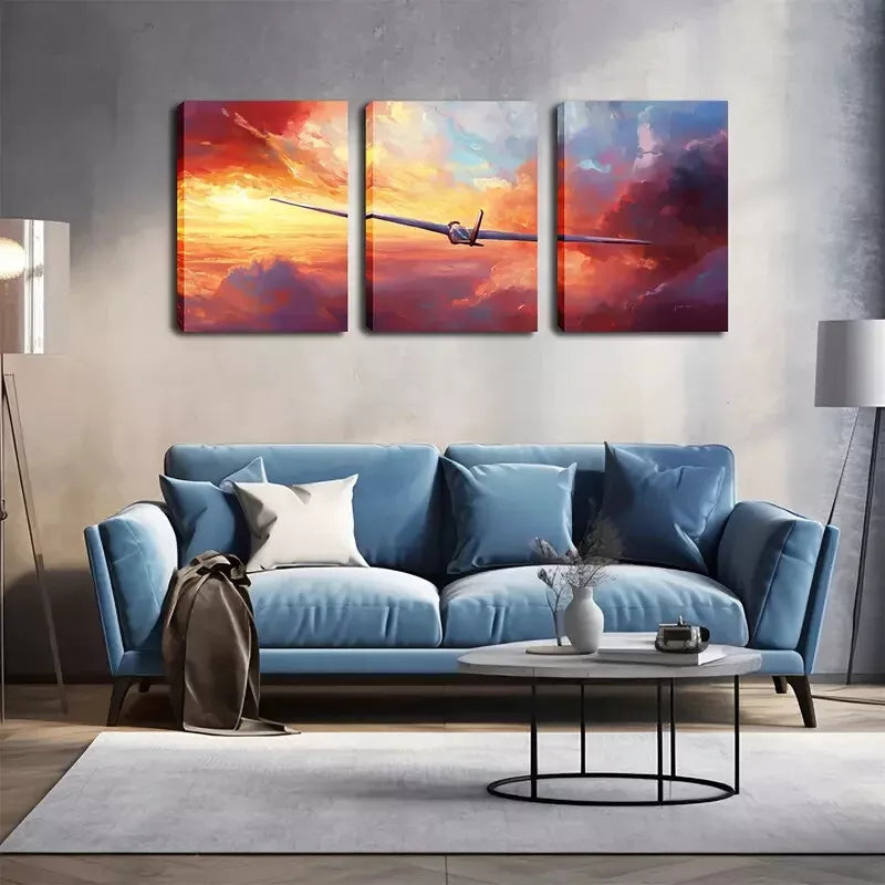3pcs Flying Machine In The Sky Wall Art Set - 40x60cm Framed Canvas Prints - High Quality Australian Made Ready to Hang Wall Decor - Perfect for Living Room, Bedroom & Office Decor