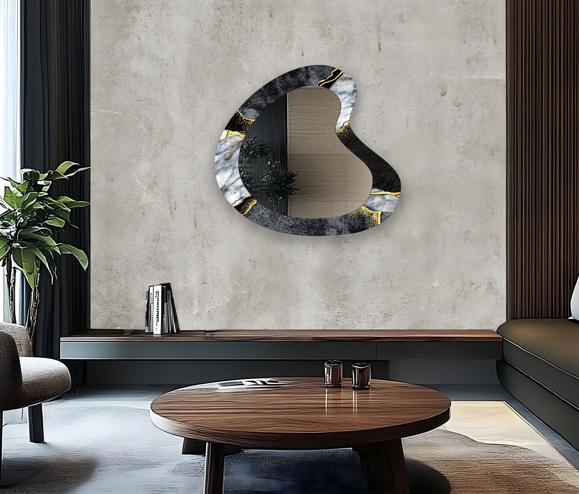 Elegant Black Marble Aesthetic Glass Wall Mirror - Modern Home Decor for Bedroom, Bathroom & Entryway