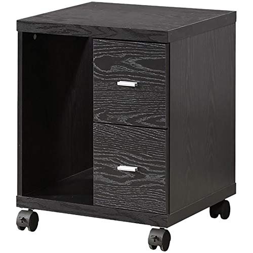 Bowery Hill 2 Drawer Printer Stand - Black Oak & Silver Finish, Compact Home Office Desk Organizer for Printer, Scanner & Supplies