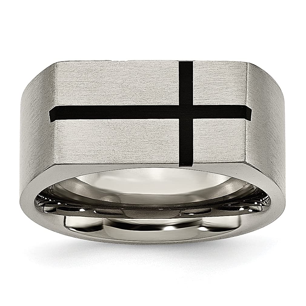 ICE CARATS Titanium 10mm Black Enamel Cross Religious Wedding Band - Brushed Finish Fashion Jewelry for Women - Perfect Gift for Her, Anniversary, Baptism & Everyday Wear