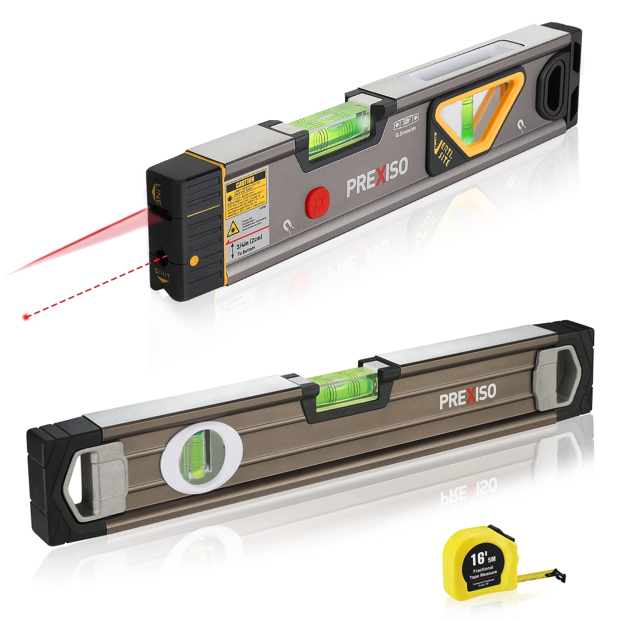 PREXISO 2-Piece Spirit Level Tool Set - High Precision Bubble Level for Carpentry, Masonry & DIY Projects - Perfect for Home Renovation and Construction Work