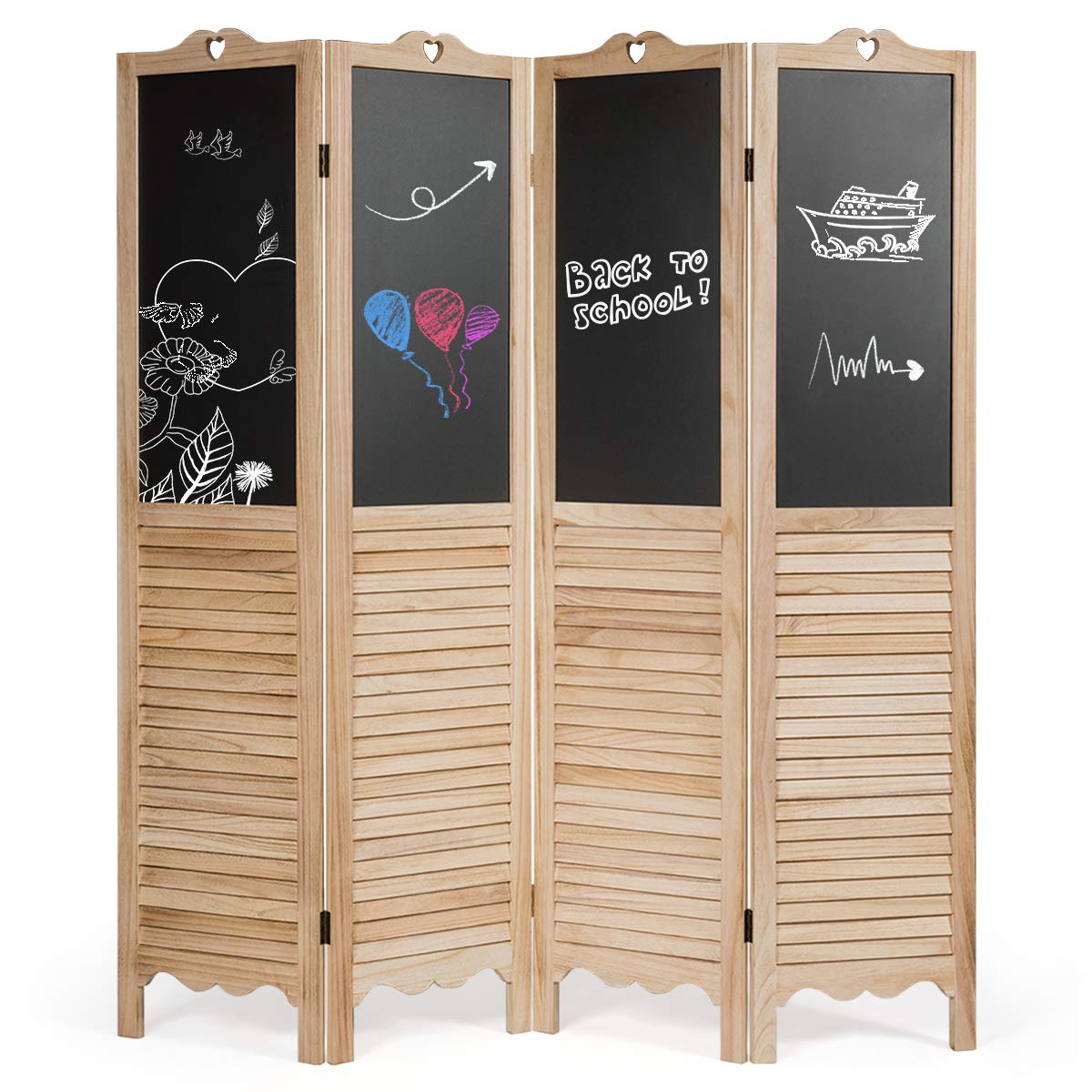 Giantex 4-Panel Folding Room Divider - 5.7ft Freestanding Privacy Screen with Chalkboard Surface for Bedroom, Office, Dorm - Space Separator for Home & Workspace Organization