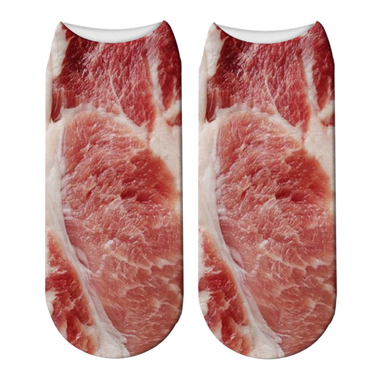 Funny Steak Socks for Women - Cute Meat Print Stockings - Unique Birthday Gifts for Girls - Perfect for BBQ Parties, Food Lovers & Funny Gift Occasions