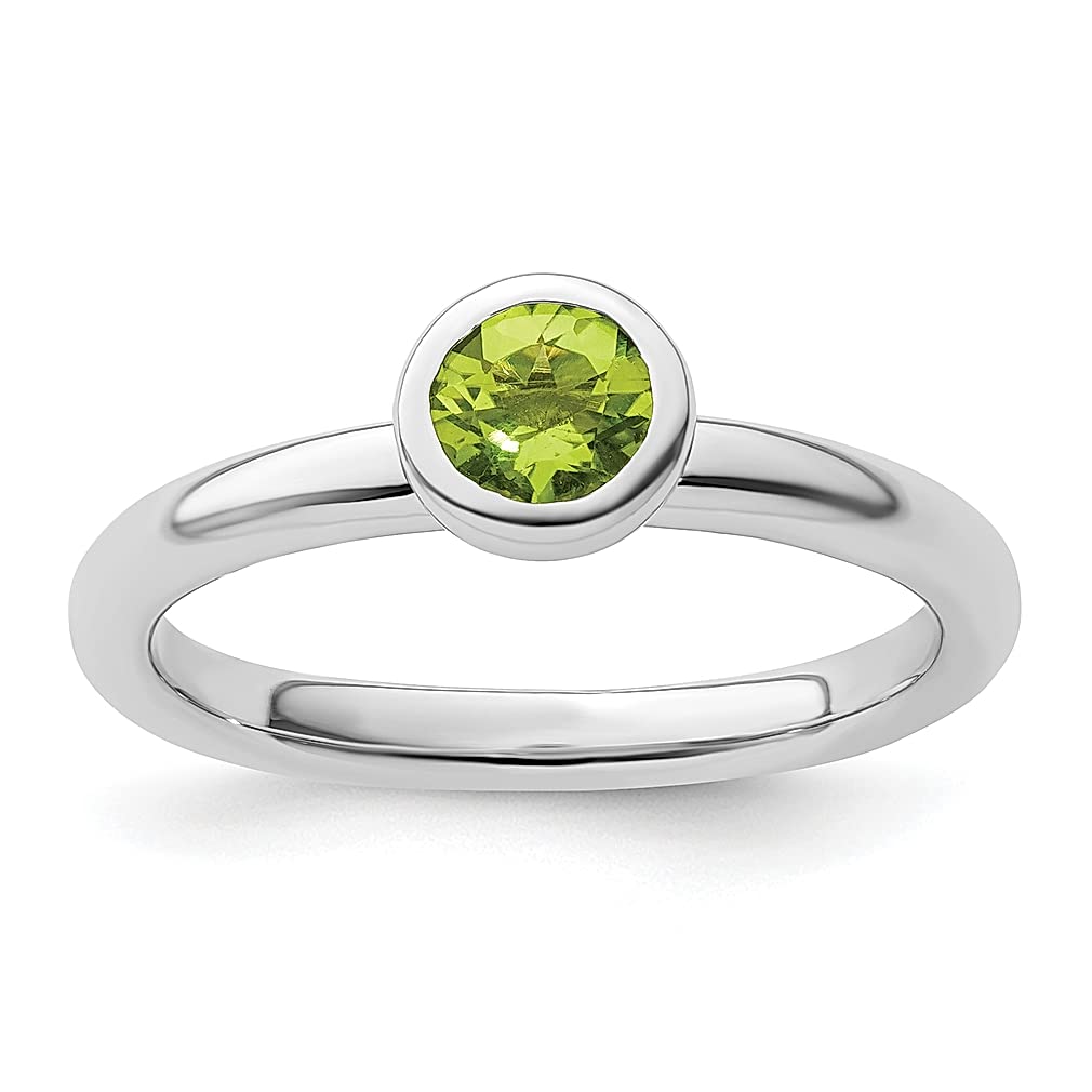 925 Sterling Silver 5mm Round Green Peridot Band Ring - August Birthstone Jewelry for Women | Stackable Fine Jewelry Gift for Her | Perfect for Everyday Wear, Special Occasions & Gift Giving