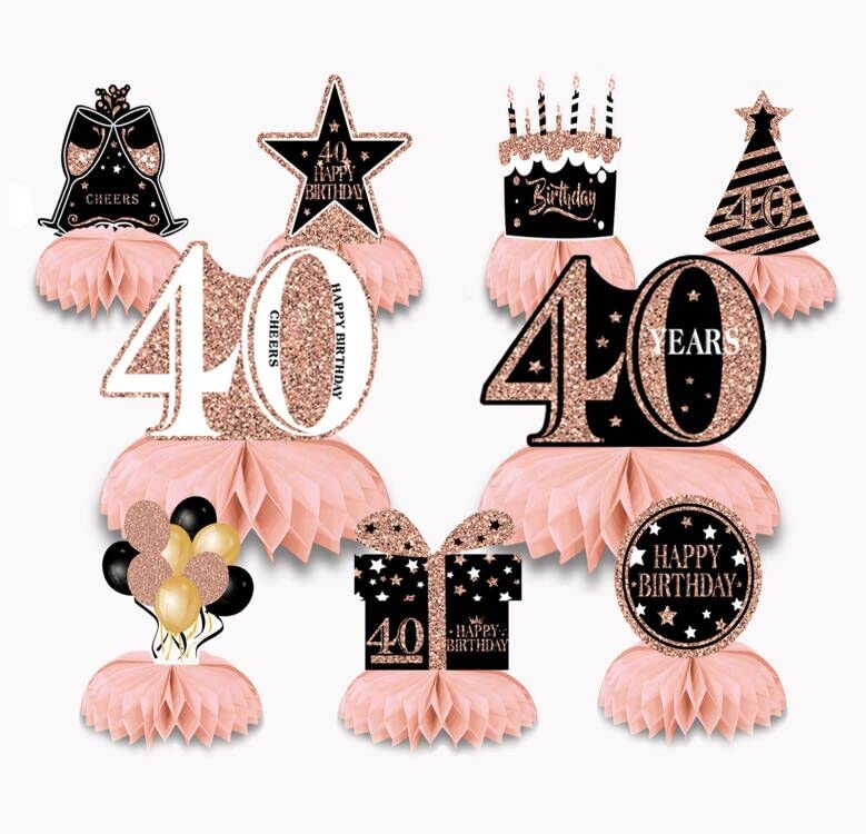 40th Birthday Party Decorations for Women - 9-Piece Rose Gold Table Centerpieces Set - Cheers to 40 Years Celebration Supplies - Perfect for Milestone Birthday Parties, Anniversary Events & Special Occasions